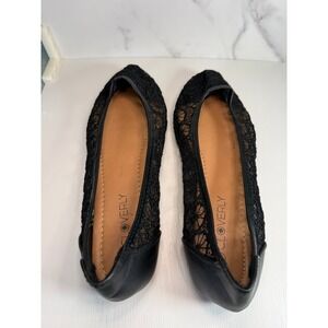 Cloverly Black Lace Ballet Flats Women Size 11 Pointed Toe Slip On Shoes